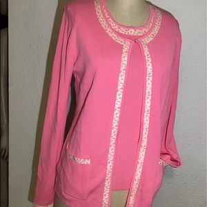 St Anthony pink/white two piece sweater set size medium